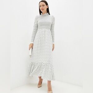 Dream Sister Jane Nana Floral Maxi Dress White Black Smocked Ruffle Size Large